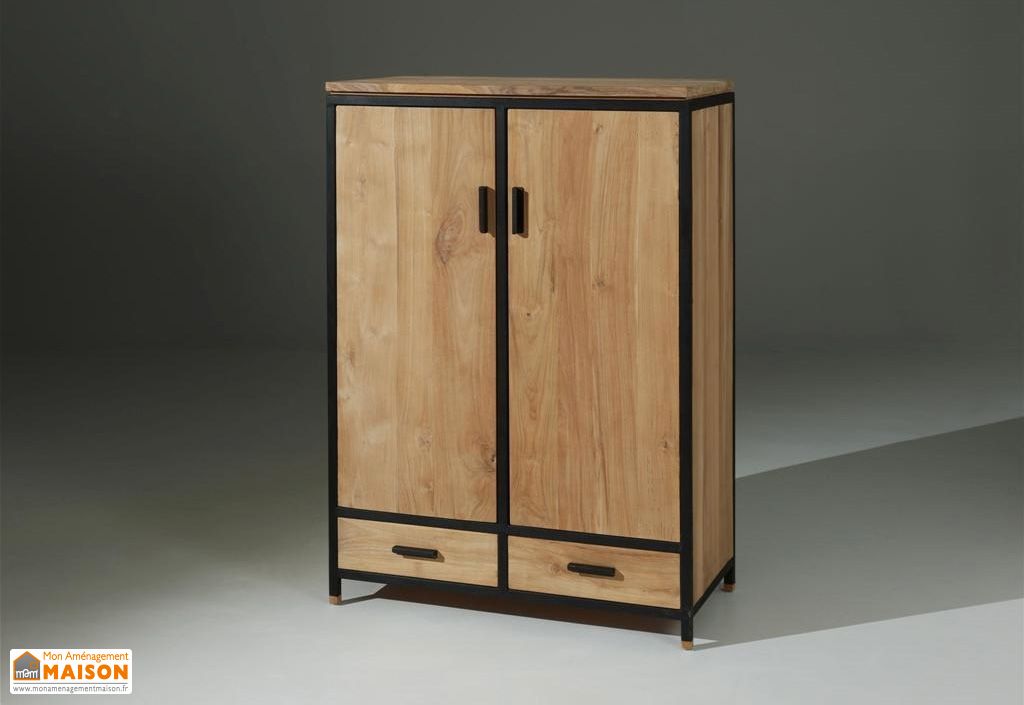 Armoire en Teck et Fer Luna 2 Portes 2 Tiroirs Bcosy
