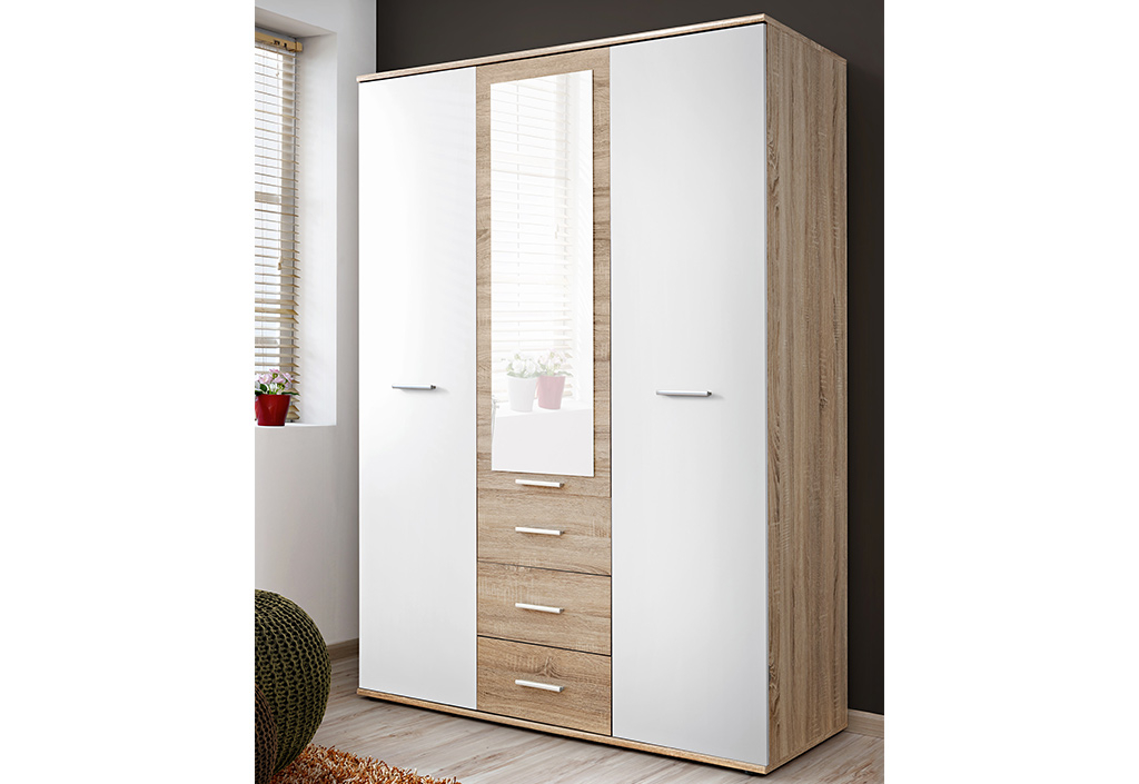 Armoire Penderie 3 Portes en Bois Dino 135 x 191 cm