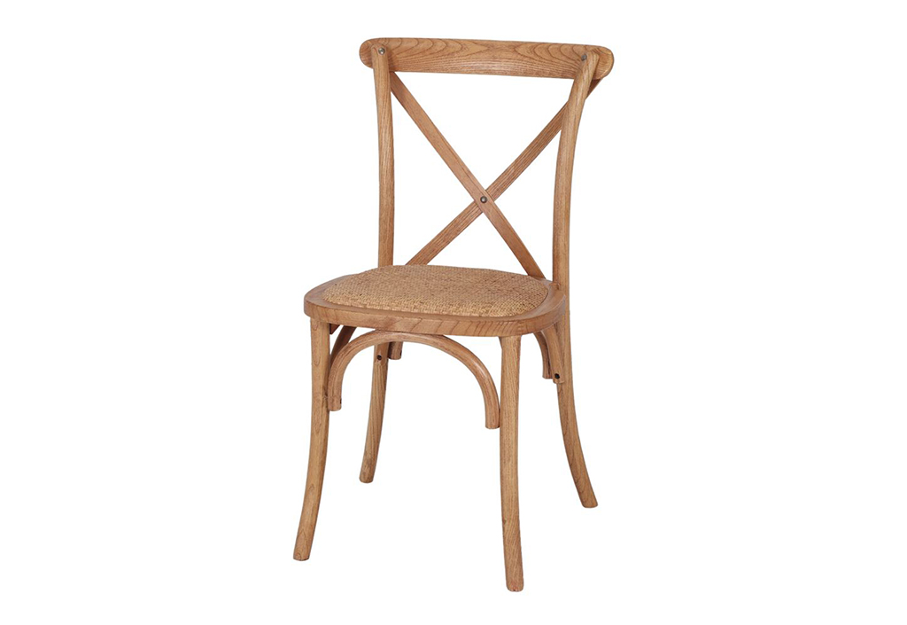 Chaise de salle à manger style bistrot en bois et fibre tressée