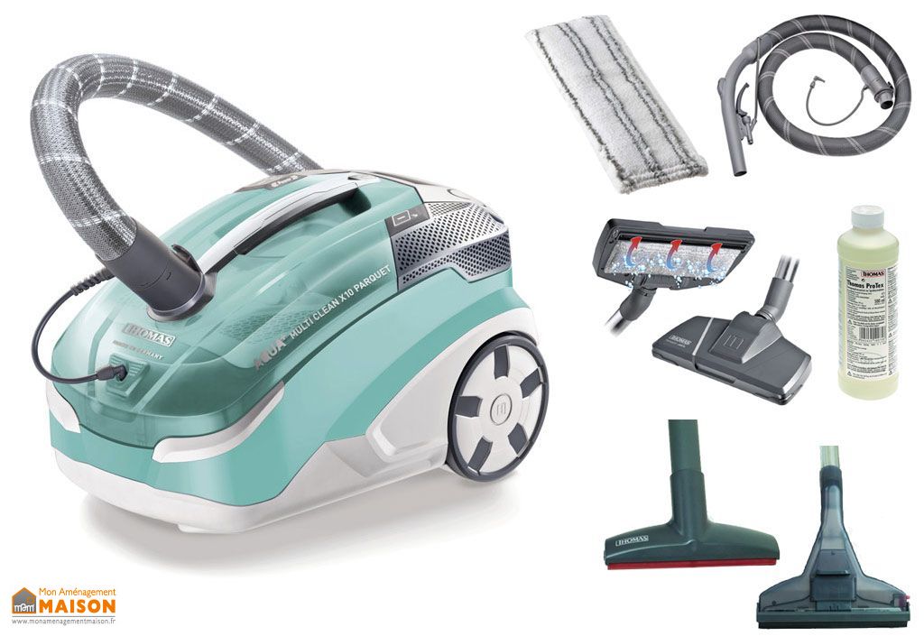 aspirateur nettoyeur sans sac filtration eau special parquet aqua thomas