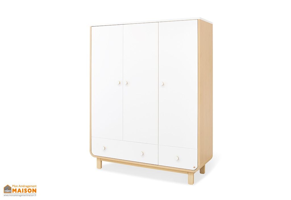 Armoire Bois Enfant Round 3 Portes 2 Tiroirs 145 X 54 X 183 Cm