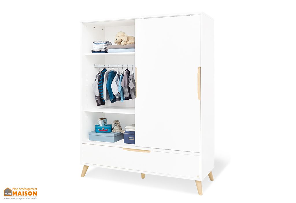 Armoire Bois Et Blanc Pour Enfant 2 Portes Coulissantes 55 X 150 X