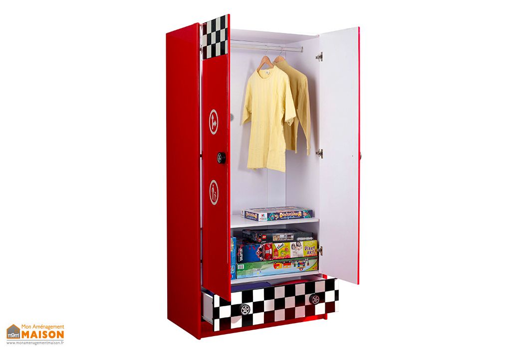 chambre enfant racing lit voiture de course bureau chevet armoire vipack