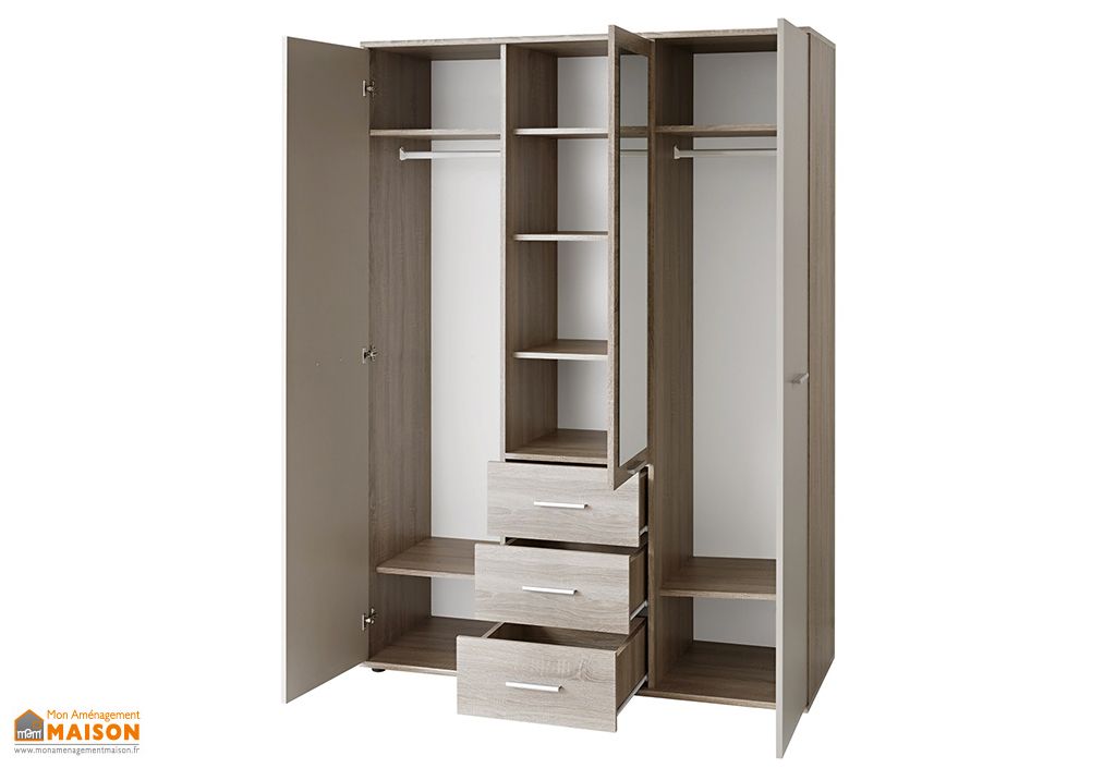 Armoire Penderie 3 Portes En Bois Dino 135 X 191 Cm Asm