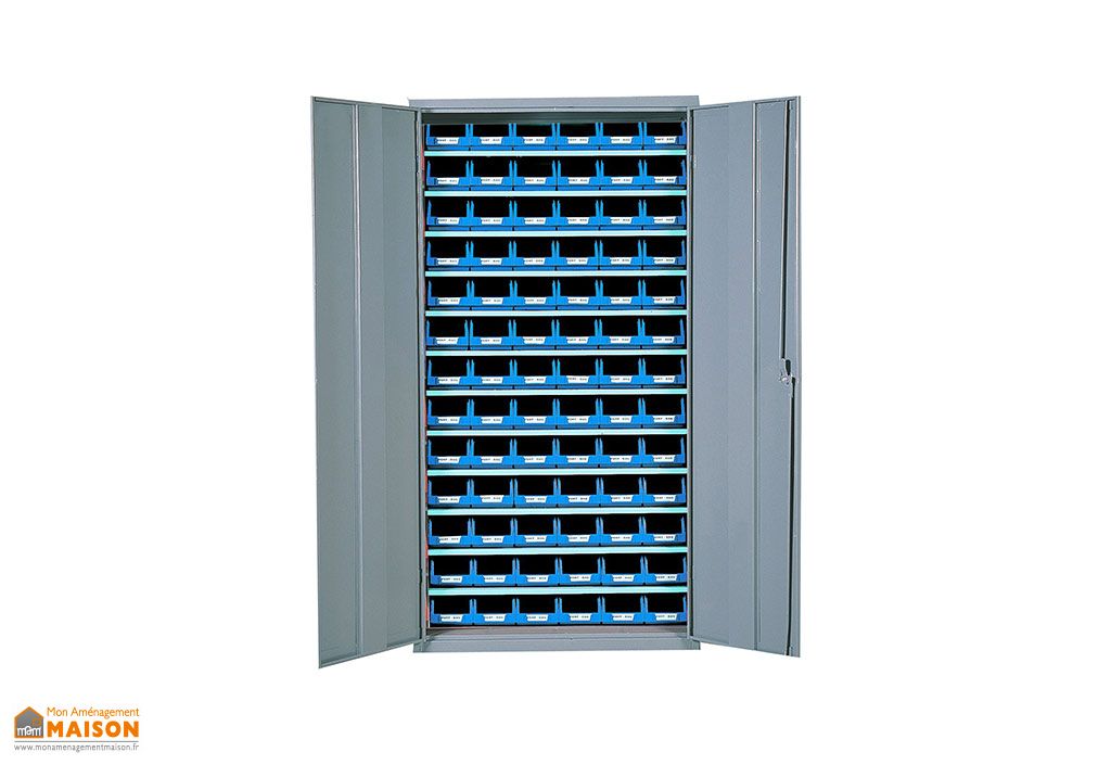 Armoire De Rangement Acier 2 Portes 84 Bacs Bleus 1l