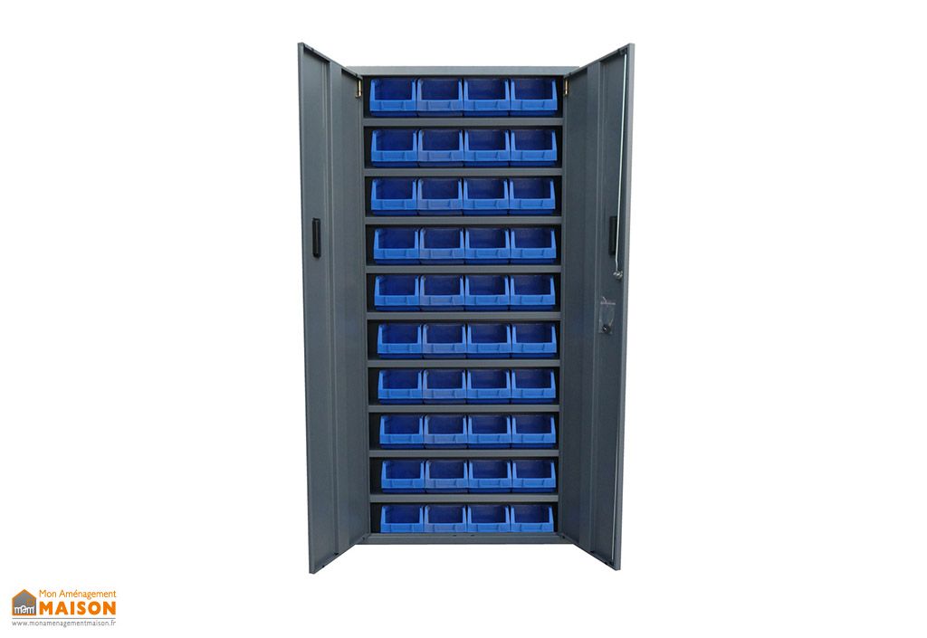 Armoire De Rangement Acier 2 Portes 40 Bacs Bleus 4l