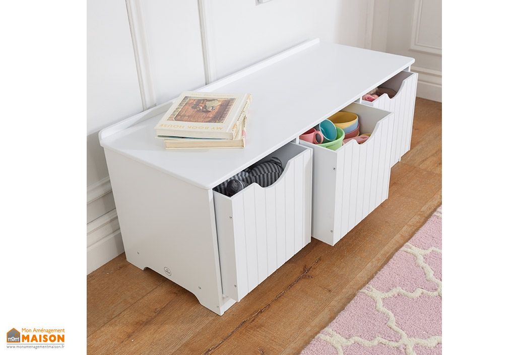 Banc De Rangement Blanc Nantucket Pour Enfant En Bois Kidkraft