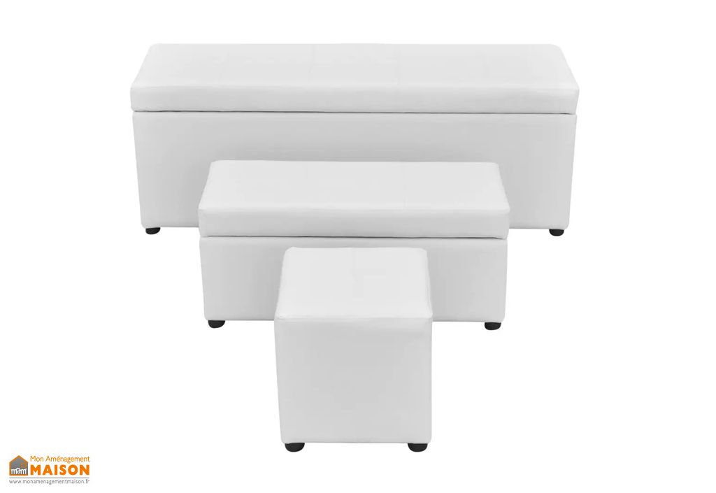 Bancs Pouf Et Repose Pieds Gigognes En Cuir Synthetique Blanc Vidaxl