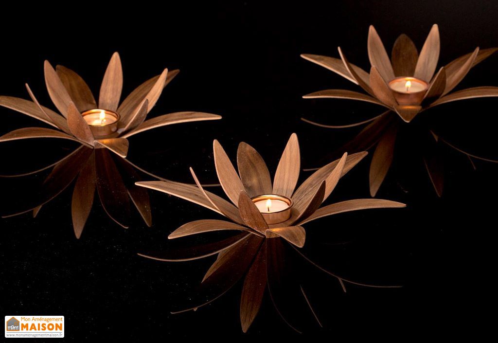 Bougeoir Design En Bois Tourné Exotique - Vintage - Marron - Occasion