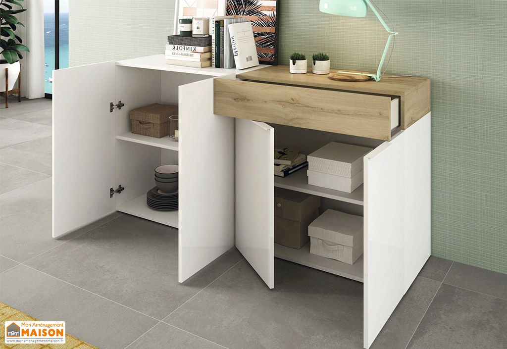 Buffet en Bois Aura 160 x 40 cm Ramis Table à Manger Extensible en Bois Aura 140 x 90 cm Ramis