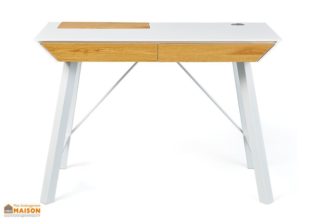 Bureau Moderne En Bois Et Metal Blanc 110 Cm Everett Furnitures