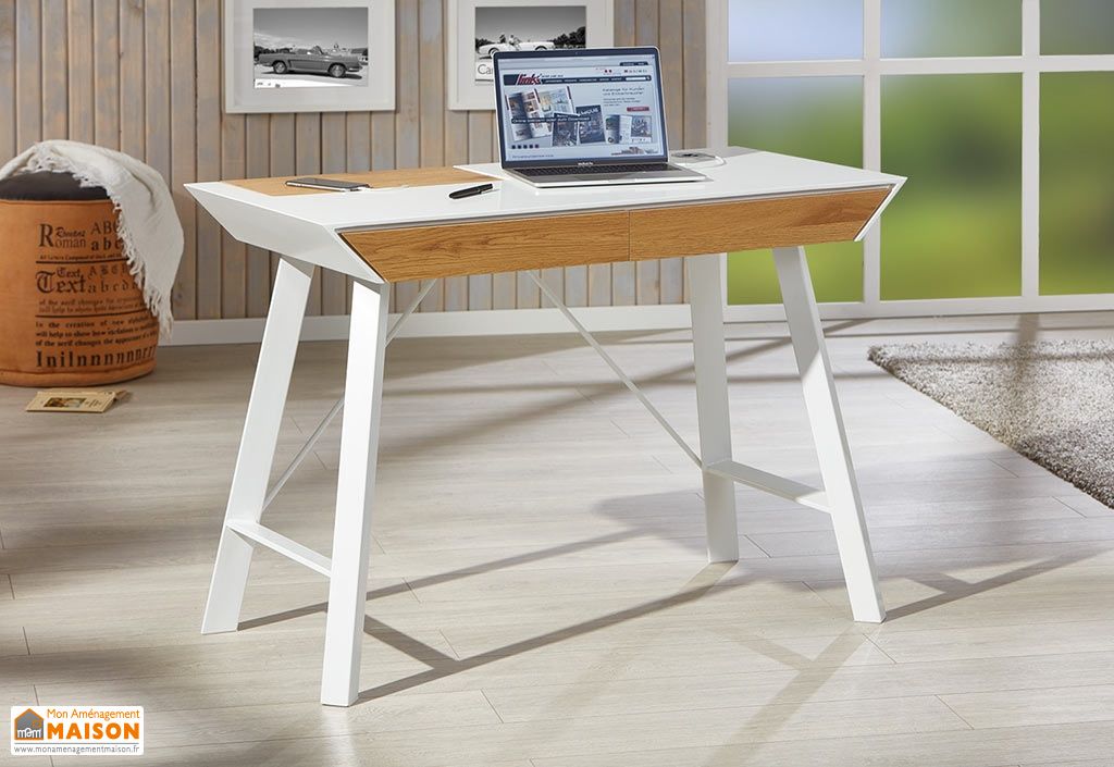 Bureau Moderne En Bois Et Metal Blanc 110 Cm Everett Furnitures
