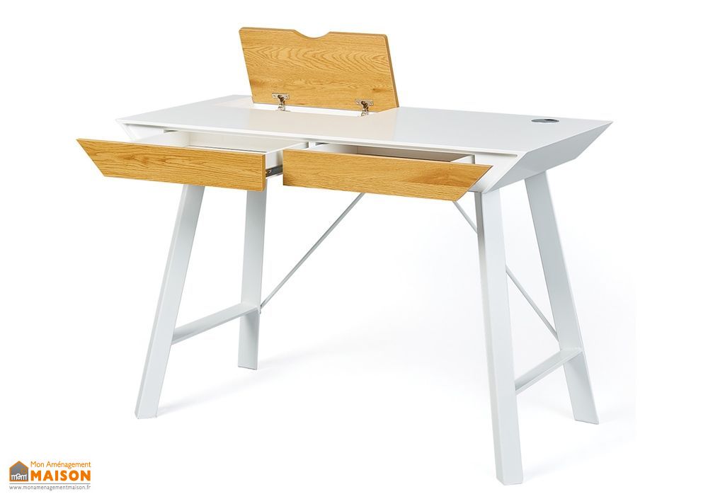 Bureau Moderne En Bois Et Metal Blanc 110 Cm Everett Furnitures