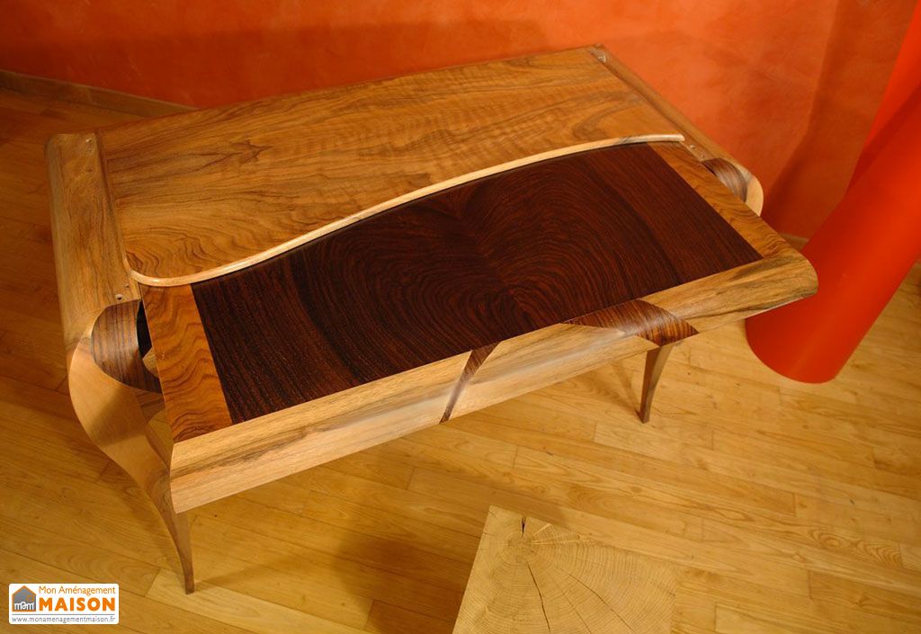 Bureau Design en Noyer Massif et Palissandre J.Scarito ébéniste