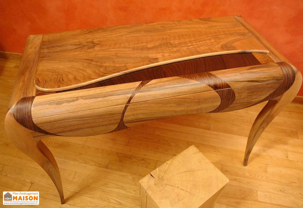Bureau Design en Noyer Massif et Palissandre J.Scarito ébéniste