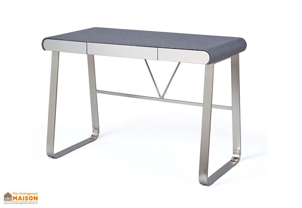Bureau En Metal Et Bois Effet Pierre Grise 110 Cm Coratini