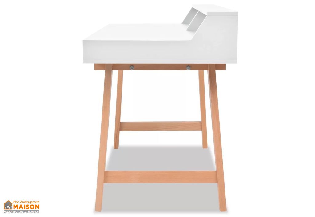 Bureau Informatique Blanc En Bois Avec Rangement 2 Tiroirs Vidaxl