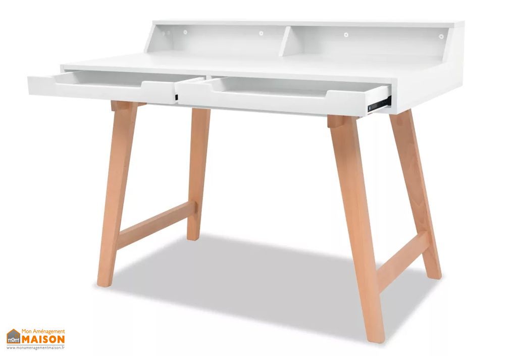 Bureau Informatique Blanc En Bois Avec Rangement 2 Tiroirs Vidaxl