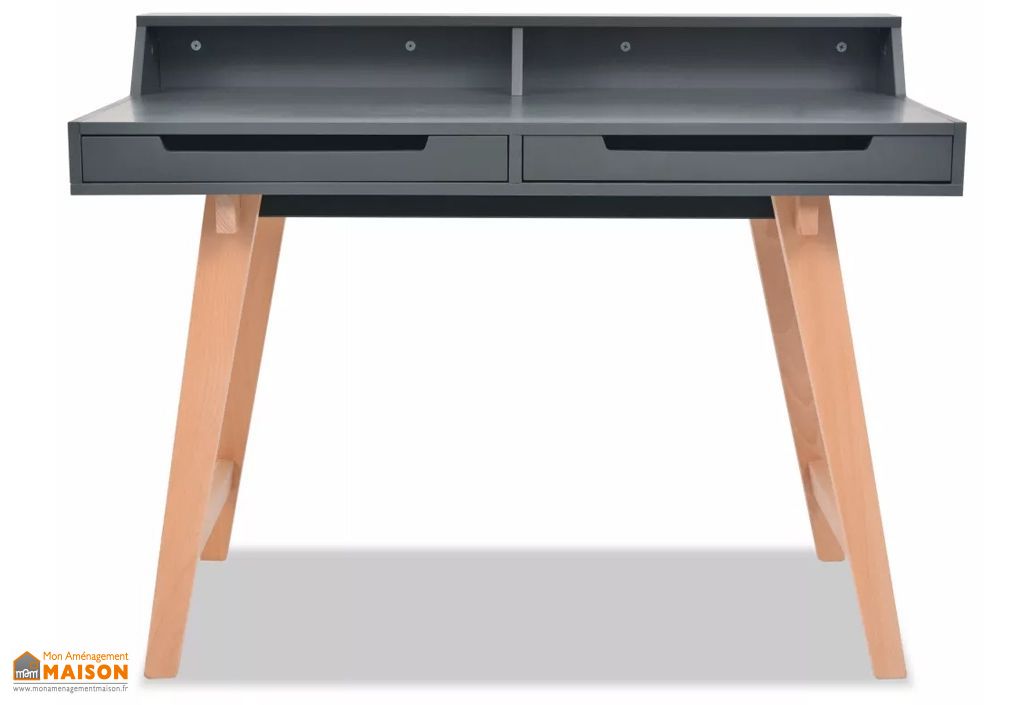 Bureau Informatique Gris En Bois Avec Rangement 2 Tiroirs Vidaxl