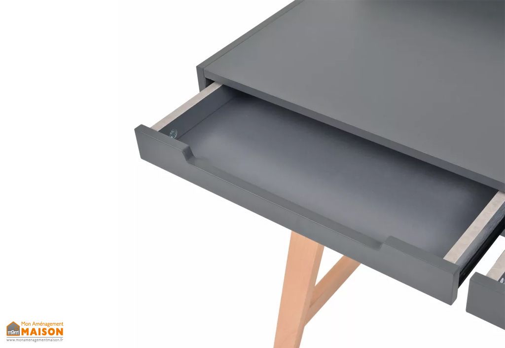Bureau Informatique Gris En Bois Avec Rangement 2 Tiroirs Vidaxl