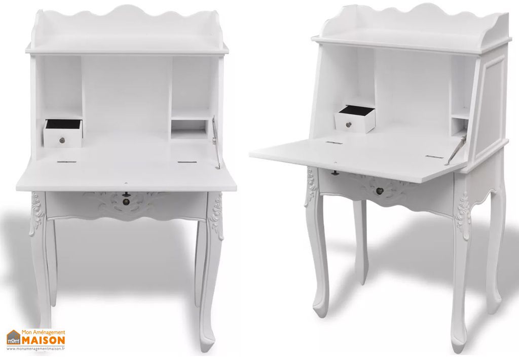 Bureau Secretaire Blanc En Bois Design Classique 110 Cm Vidaxl
