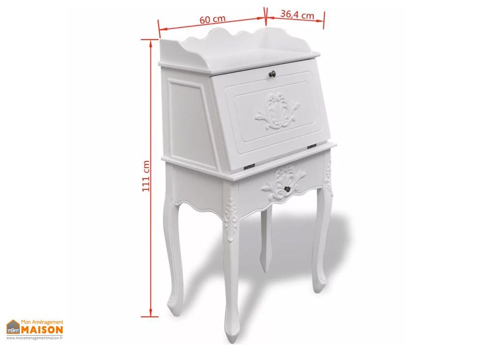 Bureau Secretaire Blanc En Bois Design Classique 110 Cm Vidaxl