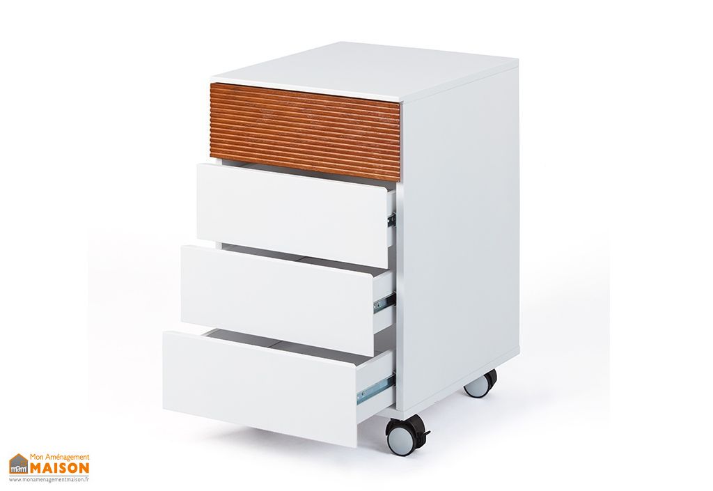Caisson De Bureau En Bois Roulettes 4 Tiroirs 60 Cm Scandici