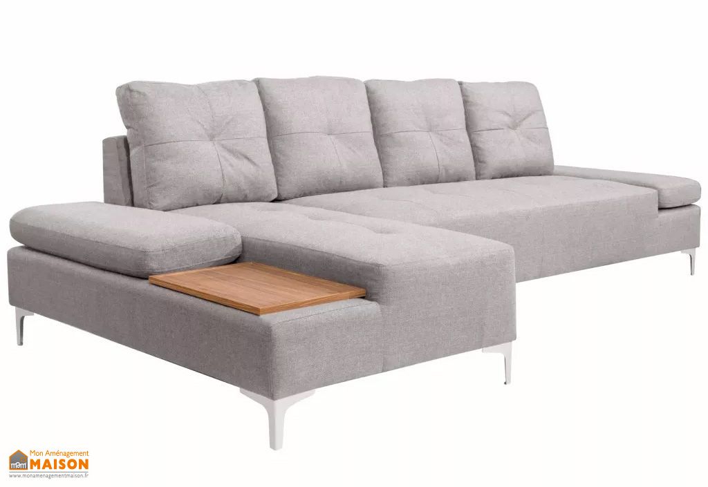 Canapé Dangle Avec Méridienne 4 Places Tissu Gris Clair Plateau
