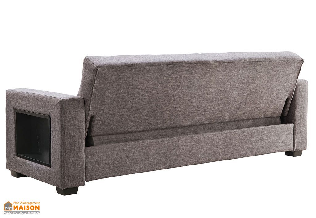 Canapé Convertible Lit En Bois Et Lin Gris Foncé Payton 3 Places