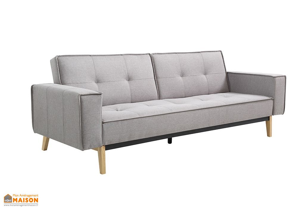 Canapé Convertible Lit En Bois Et Lin Gris Beluga 3 Places
