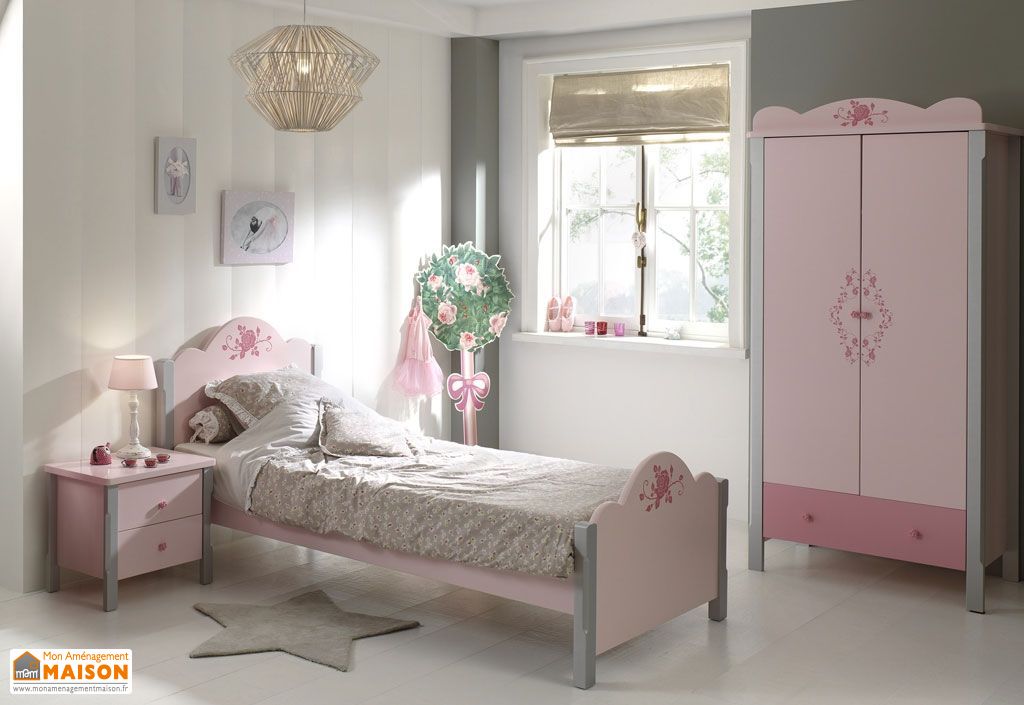 Chambre Complète De Princesse 1 Lit Armoire 3p Chevet Bureau