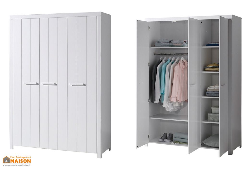 Chambre Enfant En Bois Blanc Avec Armoire 3 Portes 3 Config