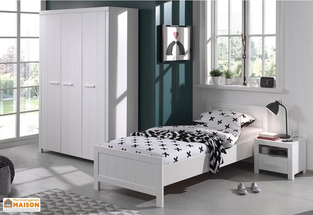 Chambre Enfant En Bois Blanc Avec Armoire 3 Portes 3 Config