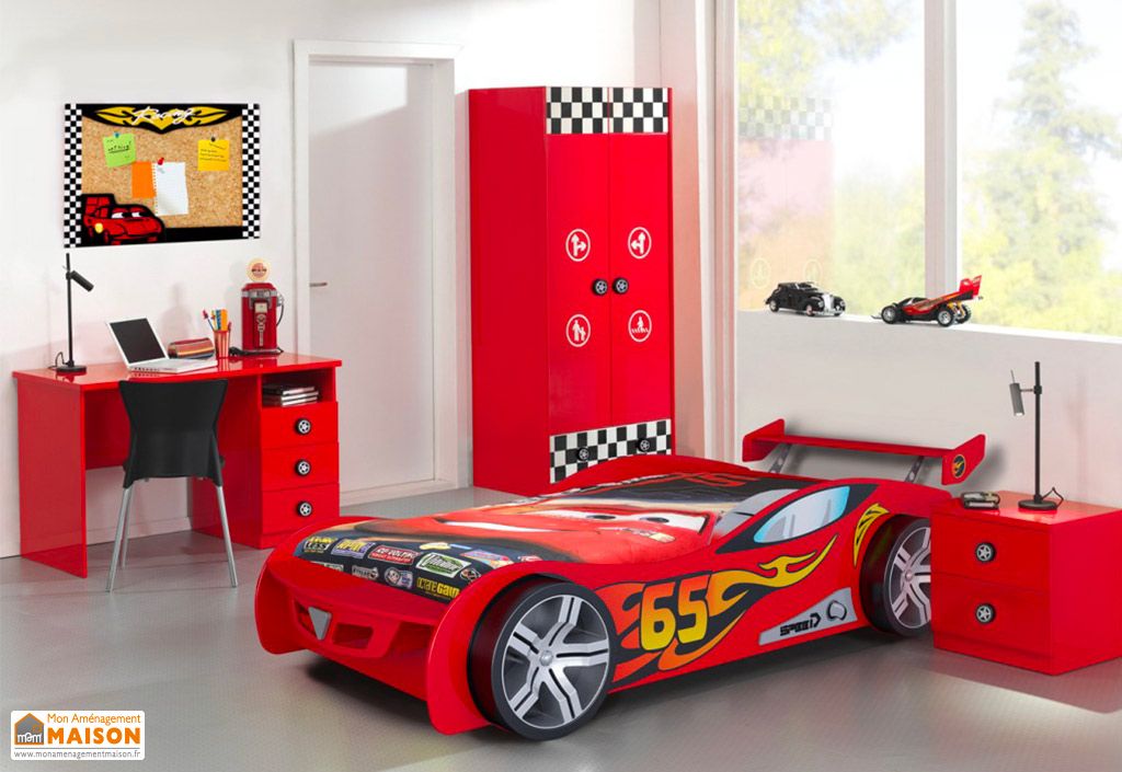 Chambre Enfant Racing Lit Voiture de Course, Bureau