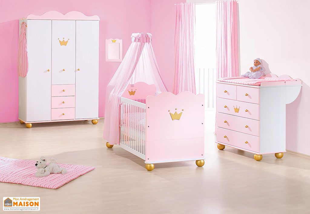 Chambre de Bébé en Épicéa Massif Blanc Rose et Or Princesse - Pinolino Chambre de Bébé en Épicéa Massif Blanc Rose et Or Princesse - Pinolino