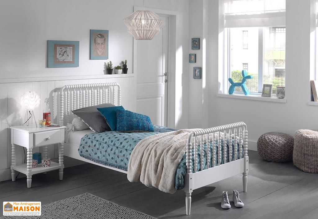 Chambre Enfant Lit 1 Place 90 X 200cm Table De Chevet En Bois