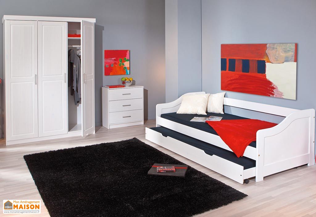 Chambre Complete Lit 90x190 Armoire 3p Commode Chambre