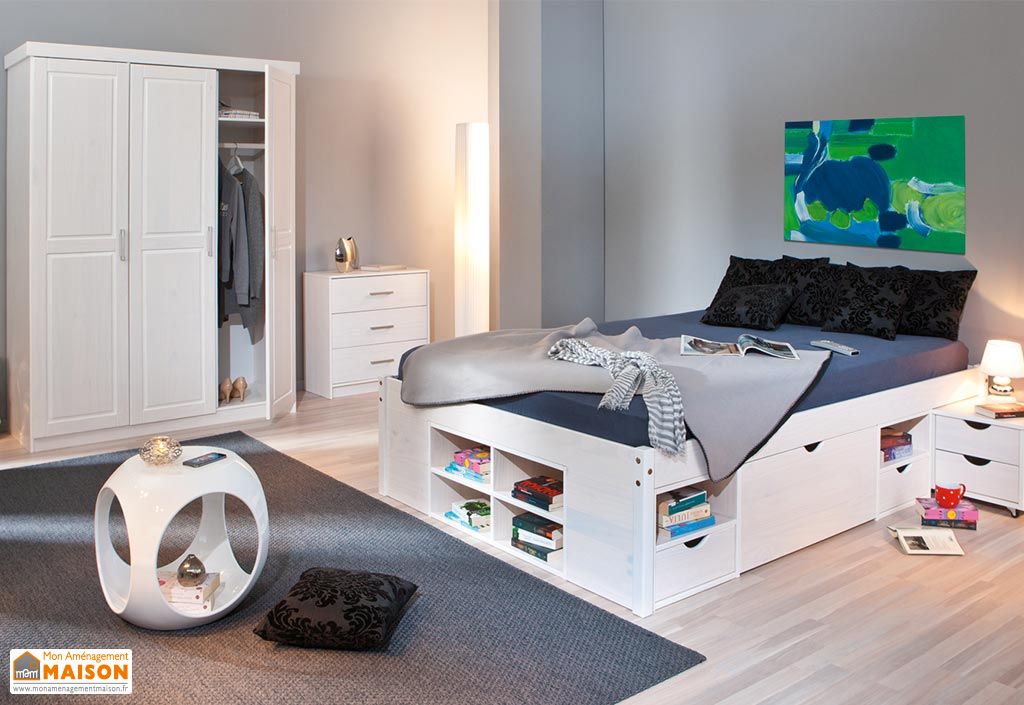 Chambre Complete Magnus Lit Armoire 3p Commode 2 Chevets