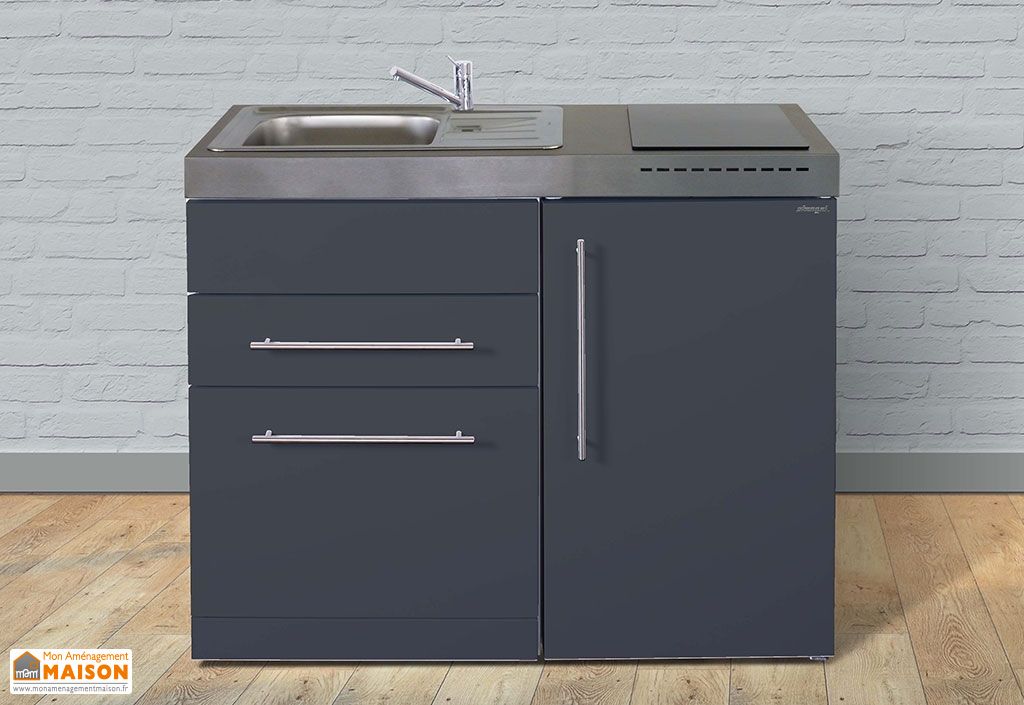Cuisine équipée Grise Laquée – Castorama – Four, Plaque, Frigo, Mini-congélateur – Occasion