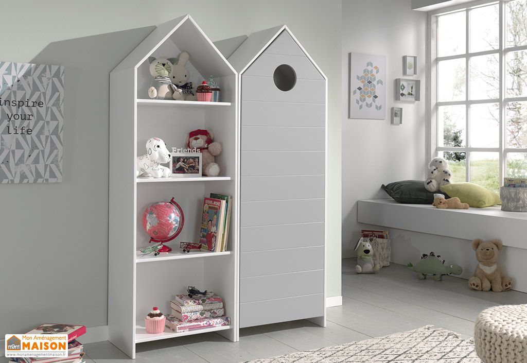 Ensemble Armoire Et Bibliotheque Enfant Bois Casami Pls Col Vipack