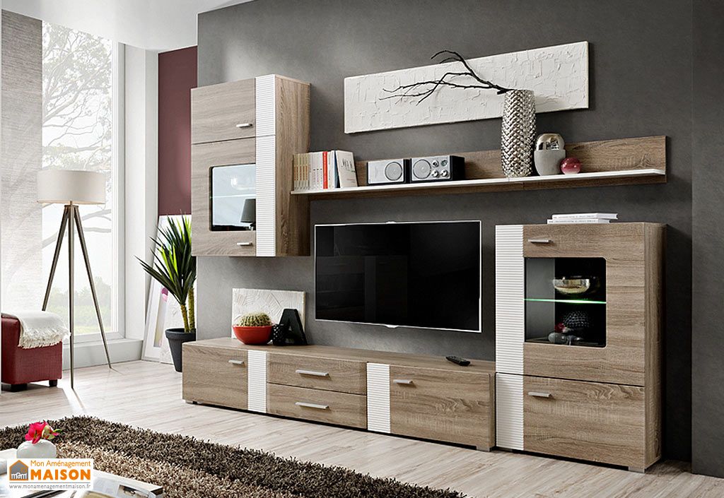 Ensemble Meuble Tv Et Vitrines En Bois Aleppo 240 X 190 Cm Asm