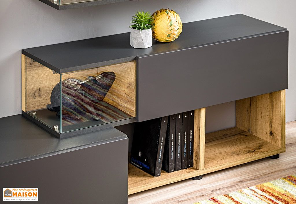 Ensemble Meuble Tv Et Vitrines En Bois Silk 240 X 150 Cm 2