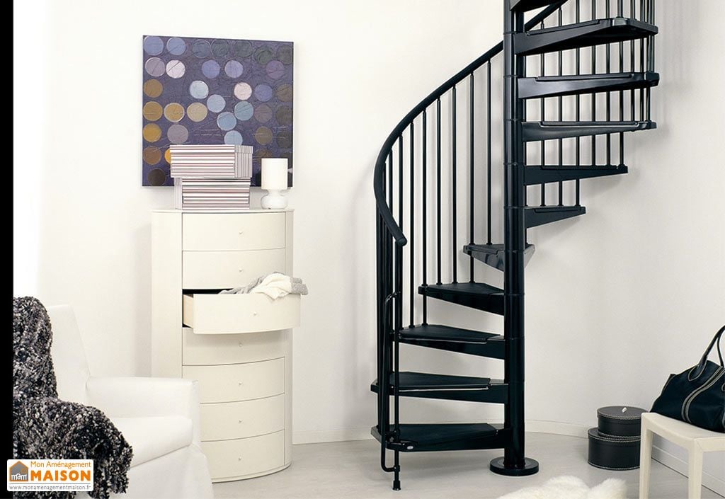 Escalier Colimaçon en Acier Noir H 252 à 305 cm Civik (pls ...