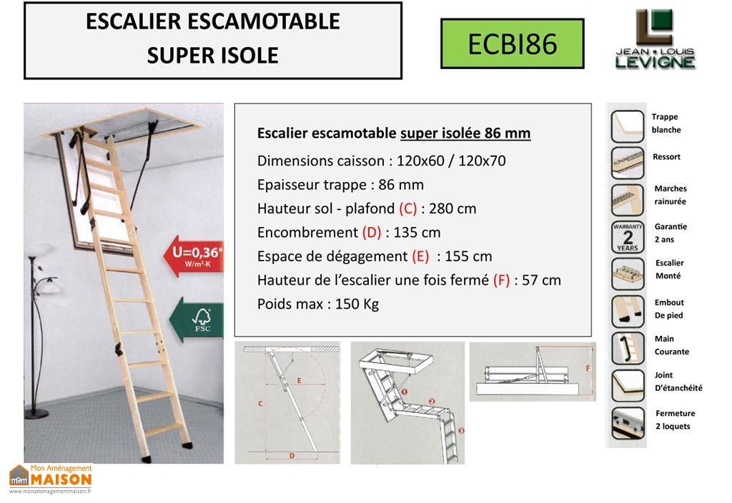 escalier escamotable trappe isolee 86mm rt2012 levigne