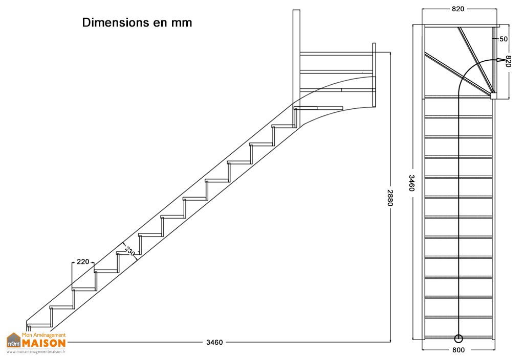 Escalier Quart Tournant Haut Bois 288cm Olea Contremarches Levigne