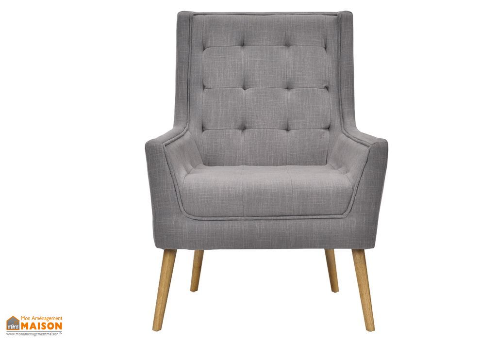 Fauteuil Design Scandinave Capitonné En Lin Gris Clair Hampton