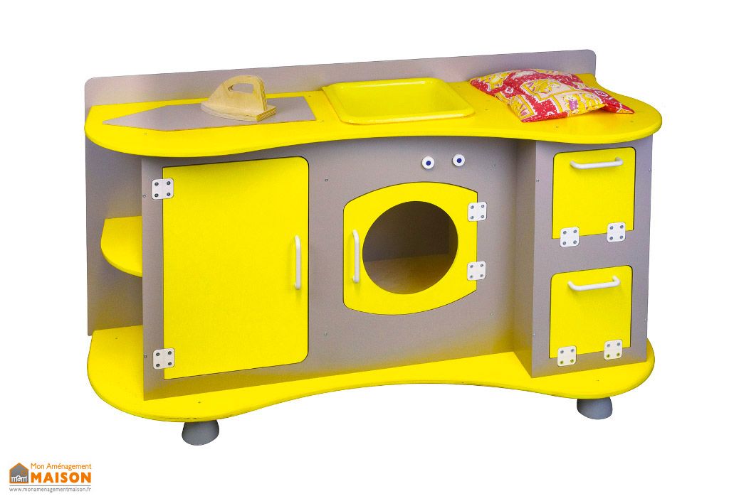 Jouet En Bois Mini Buanderie Gris Et Jaune 47 5 X 119 Cm Jb Bois