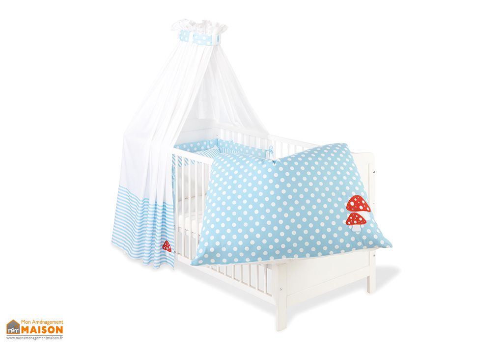 Ensemble Linge De Lit Bebe Champignon Bleu 4 Pieces Pinolino