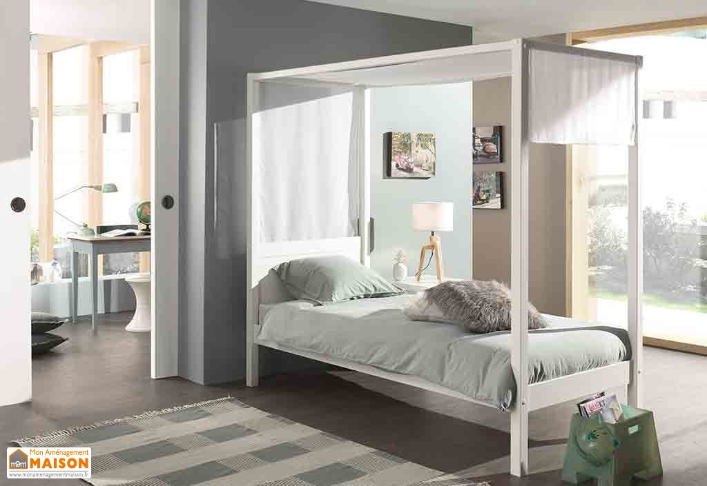 Vipack Lit a baldaquin avec sommier a lattes 140 x 200 cm Blanc