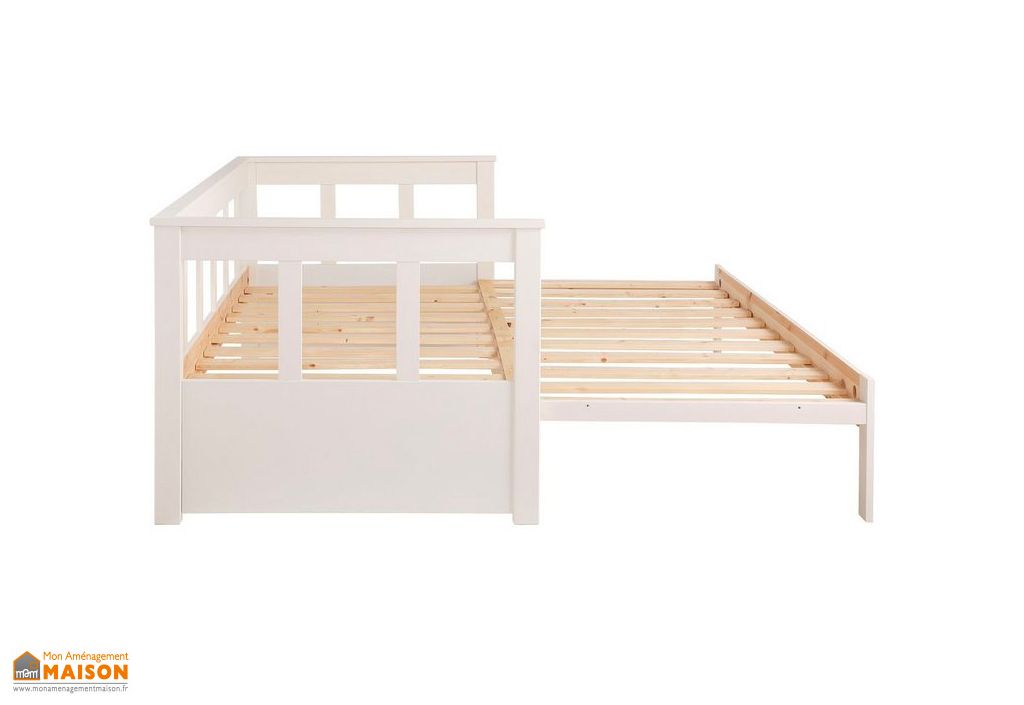 Lit Banquette Extensible En Bois 2 Places 180 X 200 Cm Pino Blanc Vipack